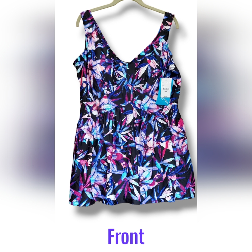 Womens Swimdress, Lilac Floral, Sz 24W